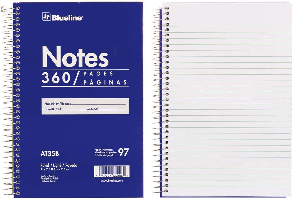 Blueline Steno Pad/Note Pad, Spiral Binding with Flexible