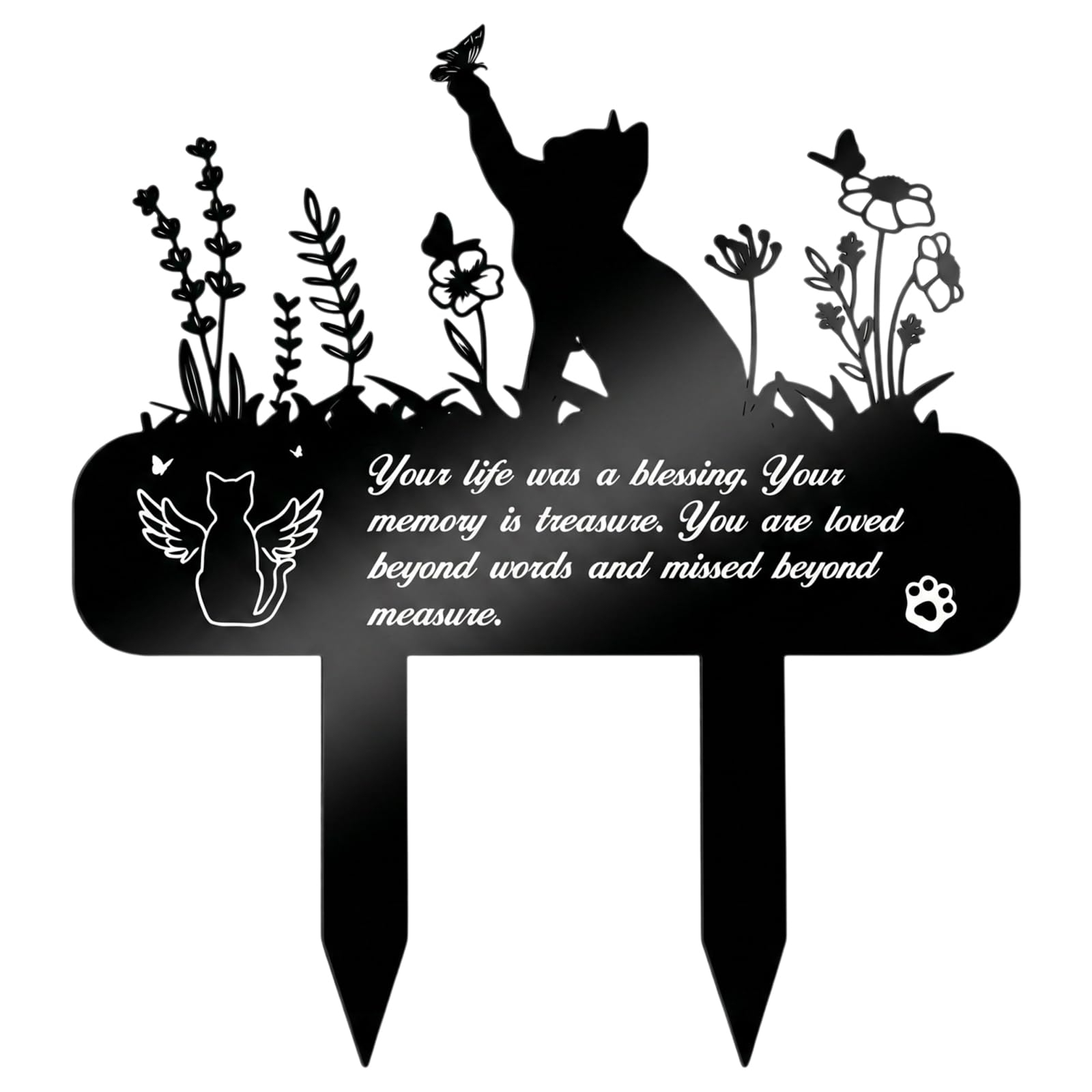 Solvio Cat Memorial Plaques for Garden - Waterproof Metal Pet Memorial Gifts, Cat Garden Ornaments Outdoor, Sympathy Grave Markers Stake for Cemetery Yard Graveyard Decor