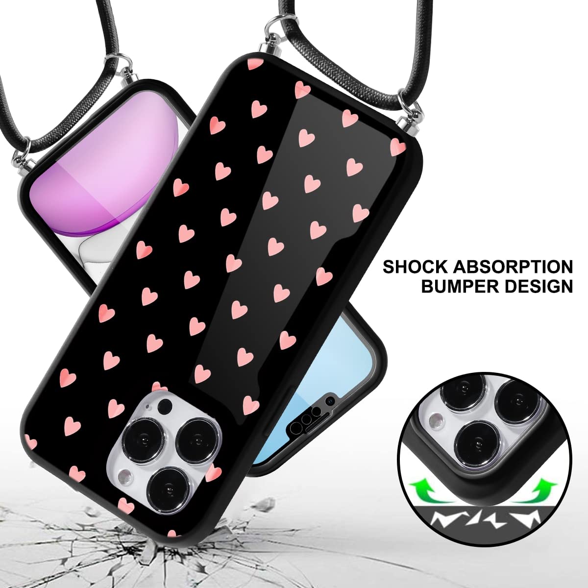Yoedge - Carcasa Para IPhone 11 Pro MAX Con Cordón De Collar De 6,5 Pulgadas, Ultra Delgada Y Flexible, Silicona TPU Con Diseño Aesthetic Motive, Antigolpes Bumper Protection Case Con Cordón