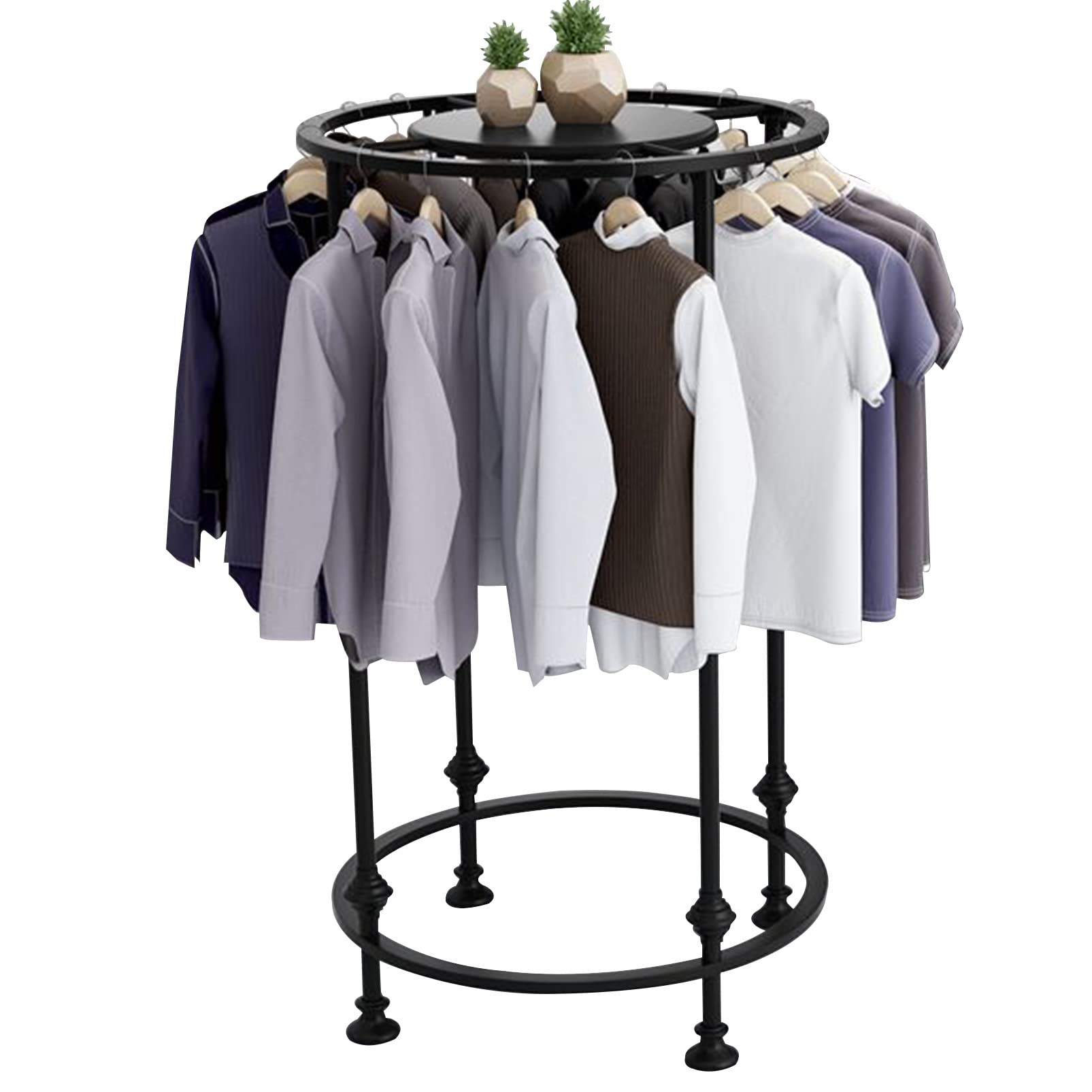 HPTHLY Clothing Rack Garment Hanging Bar, Commercial Clothes Display Rack Floor-Standing Metal Retail Stand, Residential Modern Closet Organizer, Multi-Purpose Clothing Sto(Black-Diameter 70Cm)