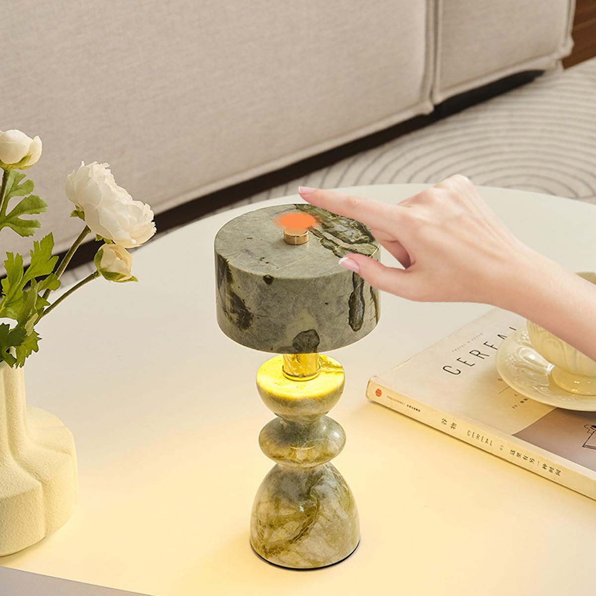 Generico Lampade touch in marmo verde giada Lampada da comodino moderna dimmerabile in stile art deco nordico for comodino, ufficio e soggiorno(Green Jade)