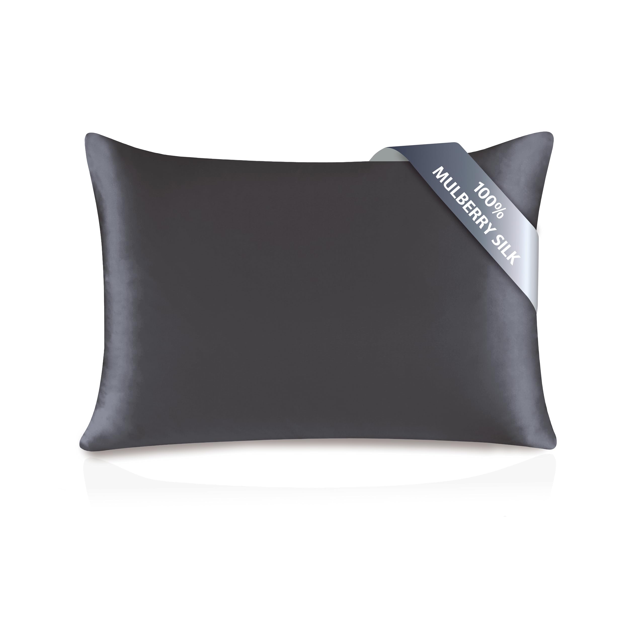 townssilk Federa seta cuscino,100% naturale seta di gelso 19momme,doppia faccia,benefica per capelli e pelle,ipoallergenica,cerniera nascosta,1 pz,40x70cm,Darkgrey