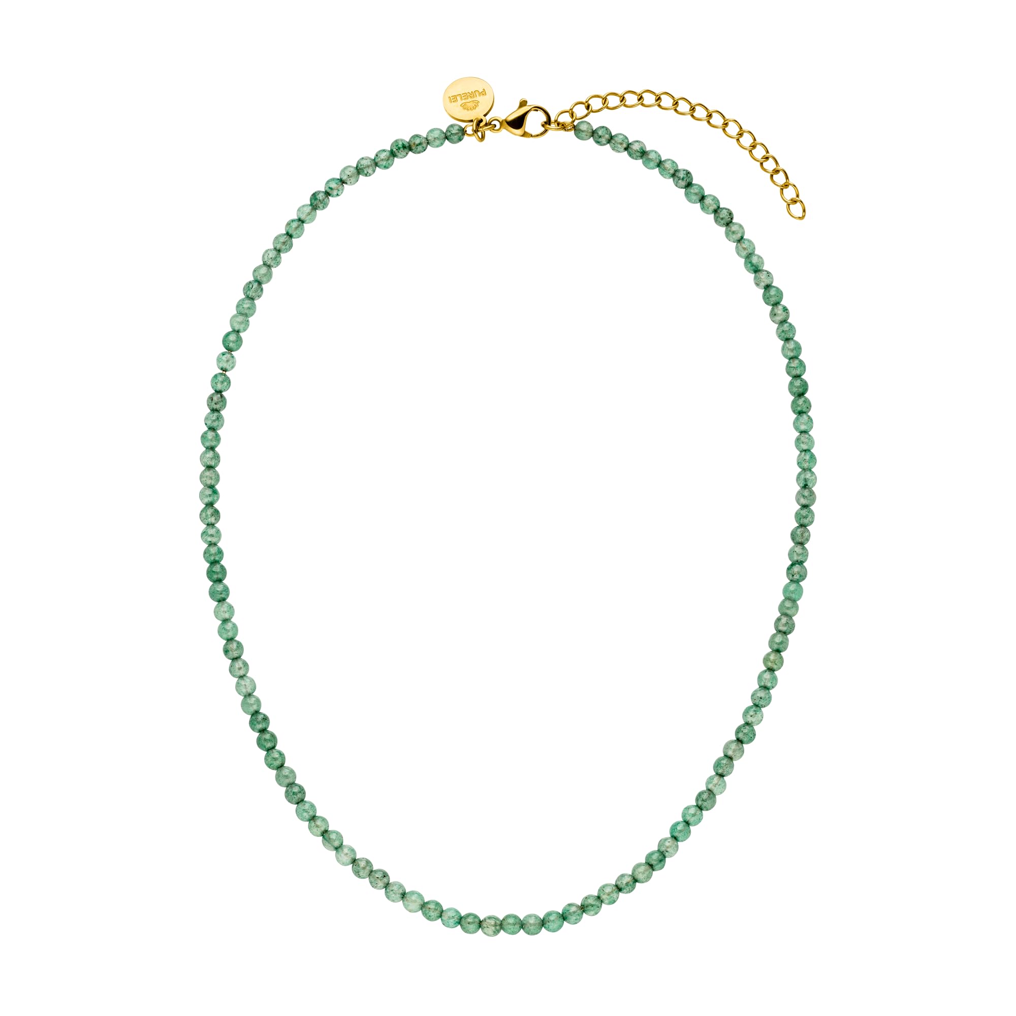 Purelei® Collar de aventurina para mujer, de acero inoxidable duradero, resistente al agua, cadena de perlas de aventurina natural, longitud ajustable de 35 a 40 cm
