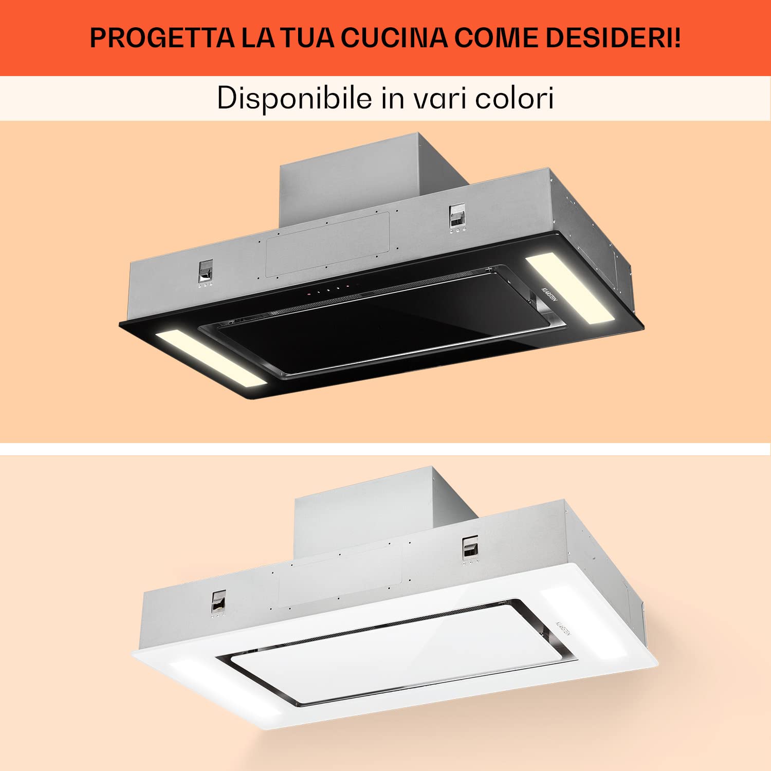 Klarstein Remy - Cappa Cucina, Cappa Aspirante ad Incasso, Controllo Touch, Cappa ad Isola, Illuminazione Piano Cottura, LED, Fino a 620 m³ / h, Telecomando, 90 cm, Bianco