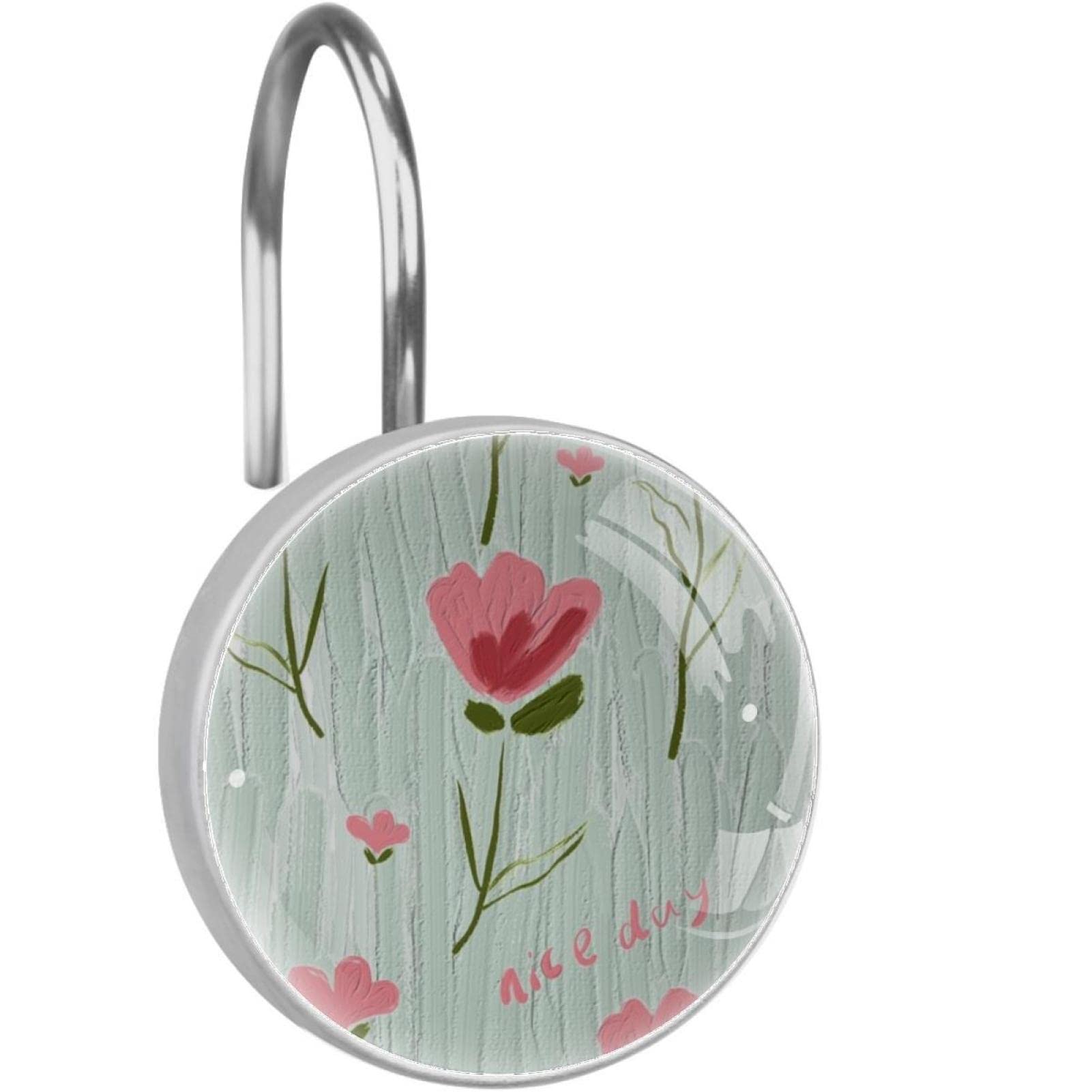 Crochets de rideau de douche durables en acier inoxydable avec finitions décoratives roses