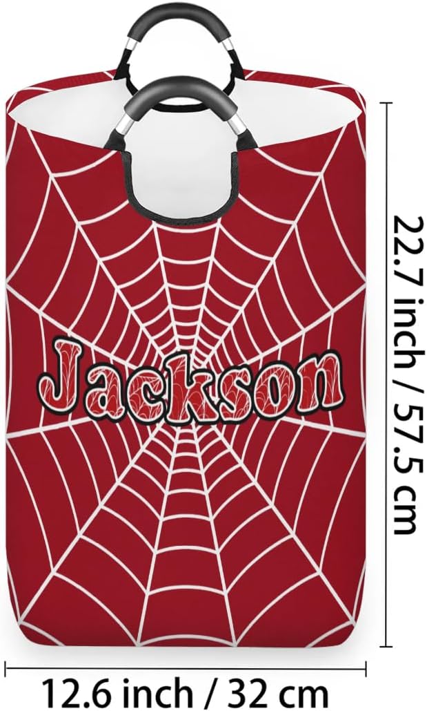 Red Spider Web Personalized Laundry Basket with Handles, Custom Laundry Hamper with Name for Bathroom, Dirty Clothes Storage Basket Gifts for Men Women Boys Girls (Option 13)