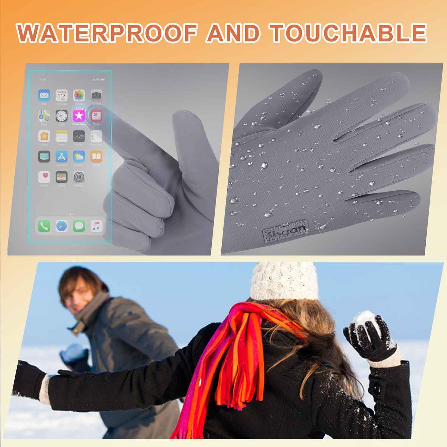 ihuan Winter Waterproof Gloves Cold Weather - Snow Ski Windproof for Men Women, Warm Touchscreen Thermal for Running Cycling - Image 4