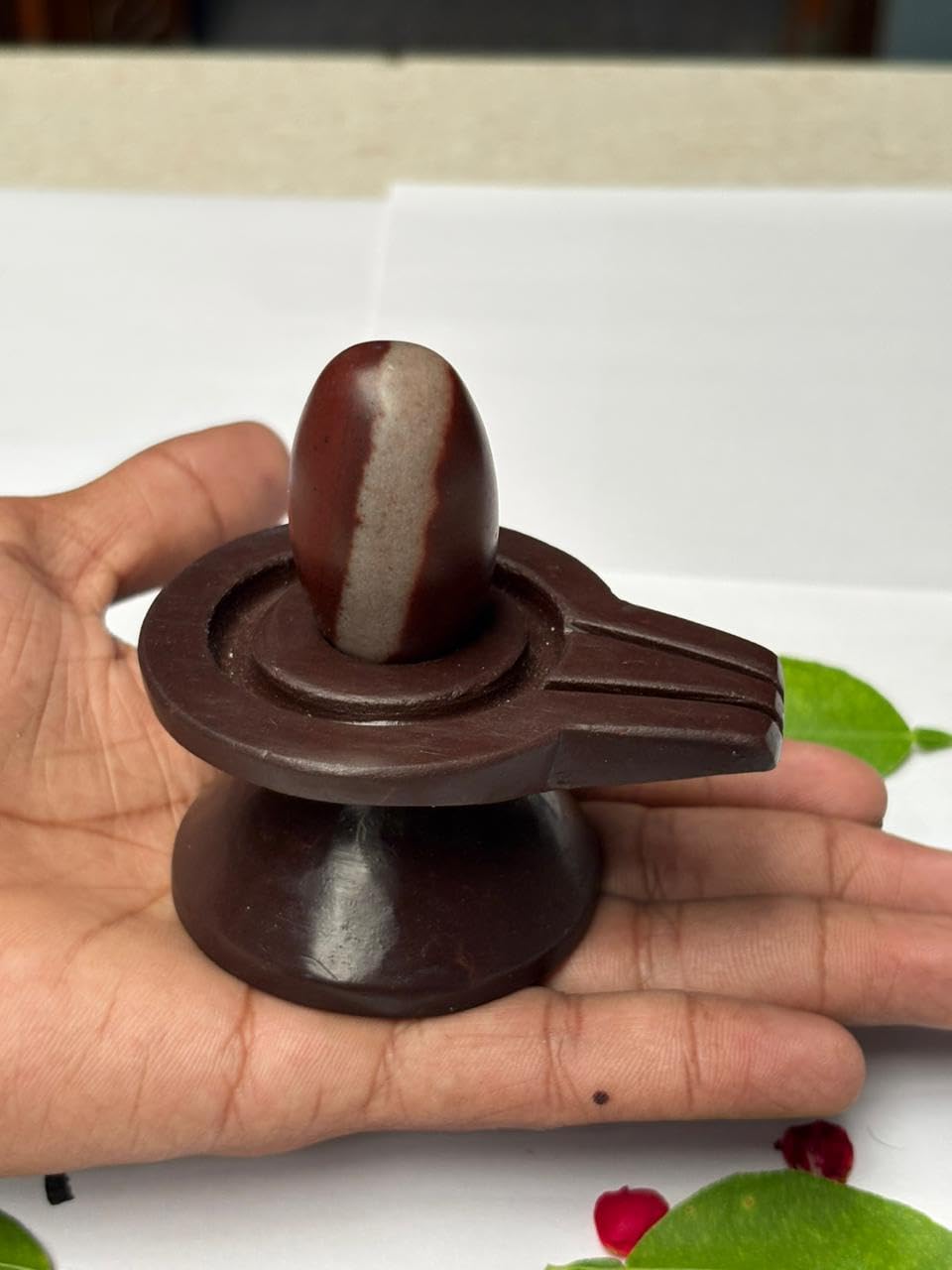 1.5 Inch Narmadeshwar Shivling with 3 Inch Narmada Stone Base | Handmade Hindu Shiva Lingam Idol | Natural Energy Stone for Meditation, Healing & Vastu Positive Decor