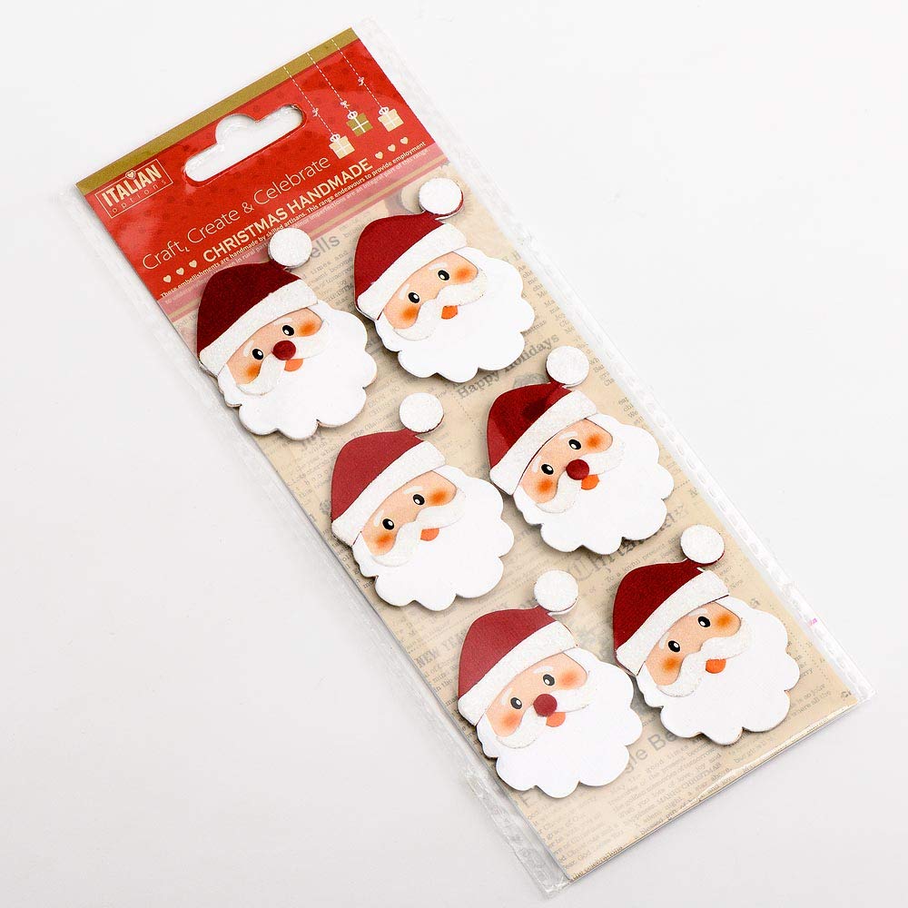 Italian Options Glitter Santa Faces Christmas Craft Decorations (Pack of 6)