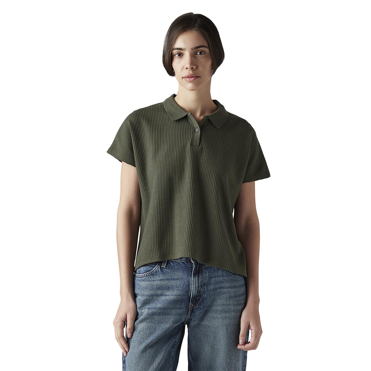 levi's Women's Textured Olive Relaxed fit Polo t-Shirt-picture-49