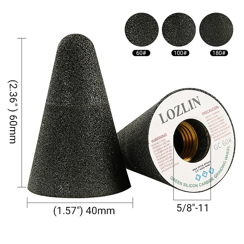 LOZLIN 3PCS Drum Sander Set 60# 100# 180# Cylindrical Diamond Grinding Wheel Polishing Head Abrasive Sanding Grit Angle Grinder Grinding Heads Matching Extensions (Conical)