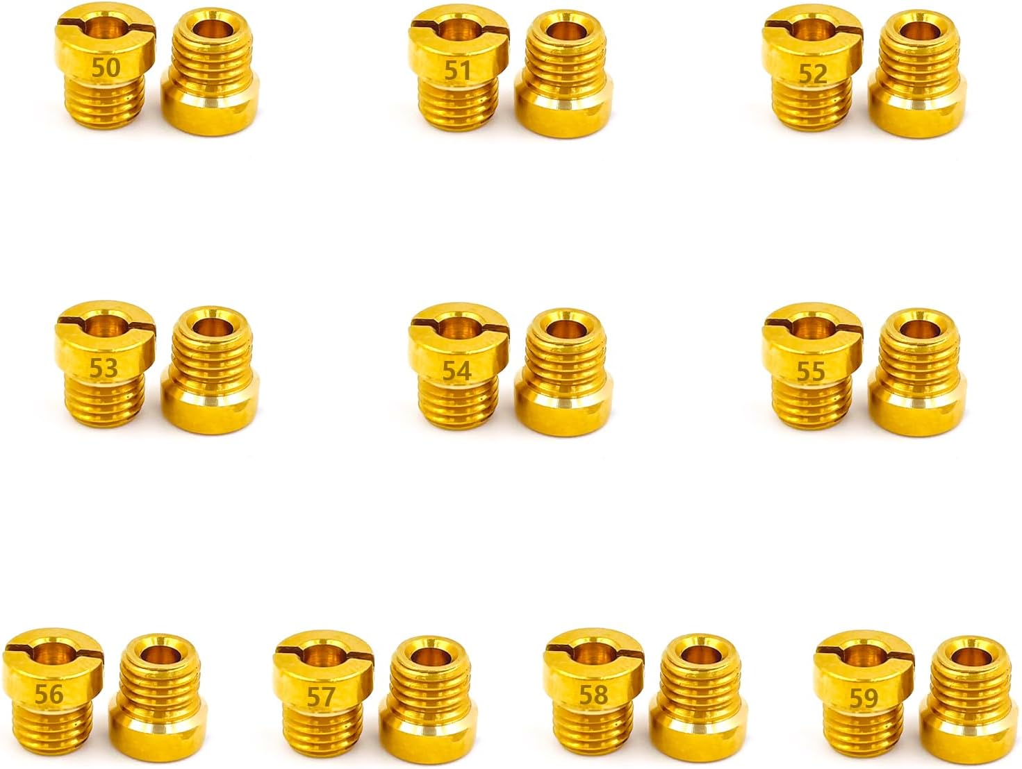 Holley 1/4-32 Main Jets kit,20 Jets,2 each of size 50 51 52 53 54 55 56 57 58 59,Thread size: 1/4"-32 Fits Holley 2010,2300,4010,4011,4150,4160,4500