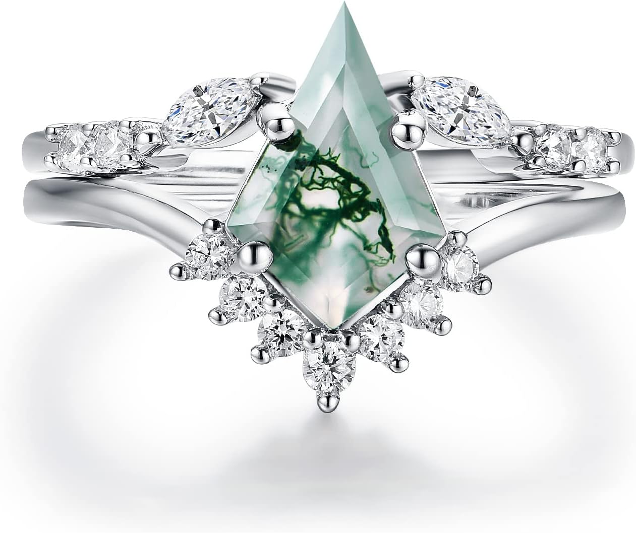 Natural Moss Agate Gemstone Genuine 925 Sterling Silver Ring for Women Kite Cut Women's Ring Set for Engagement Silver 925 Jewelry