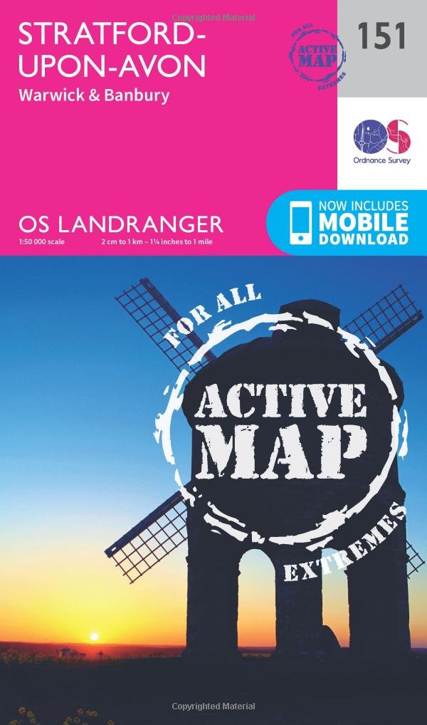 Stratford-upon-Avon Map | Weatherproof | Warwick & Banbury | Ordnance Survey | OS Landranger Active Map 151 | England | Walks | Cycling | Days Out | Maps | Adventure