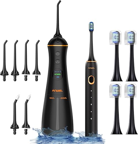 Cepillo de dientes eléctrico con irrigador de agua, hilo dental inalámbrico y cepillo de dientes eléctrico ultrasónico con 6 puntas y 4 cabezales de