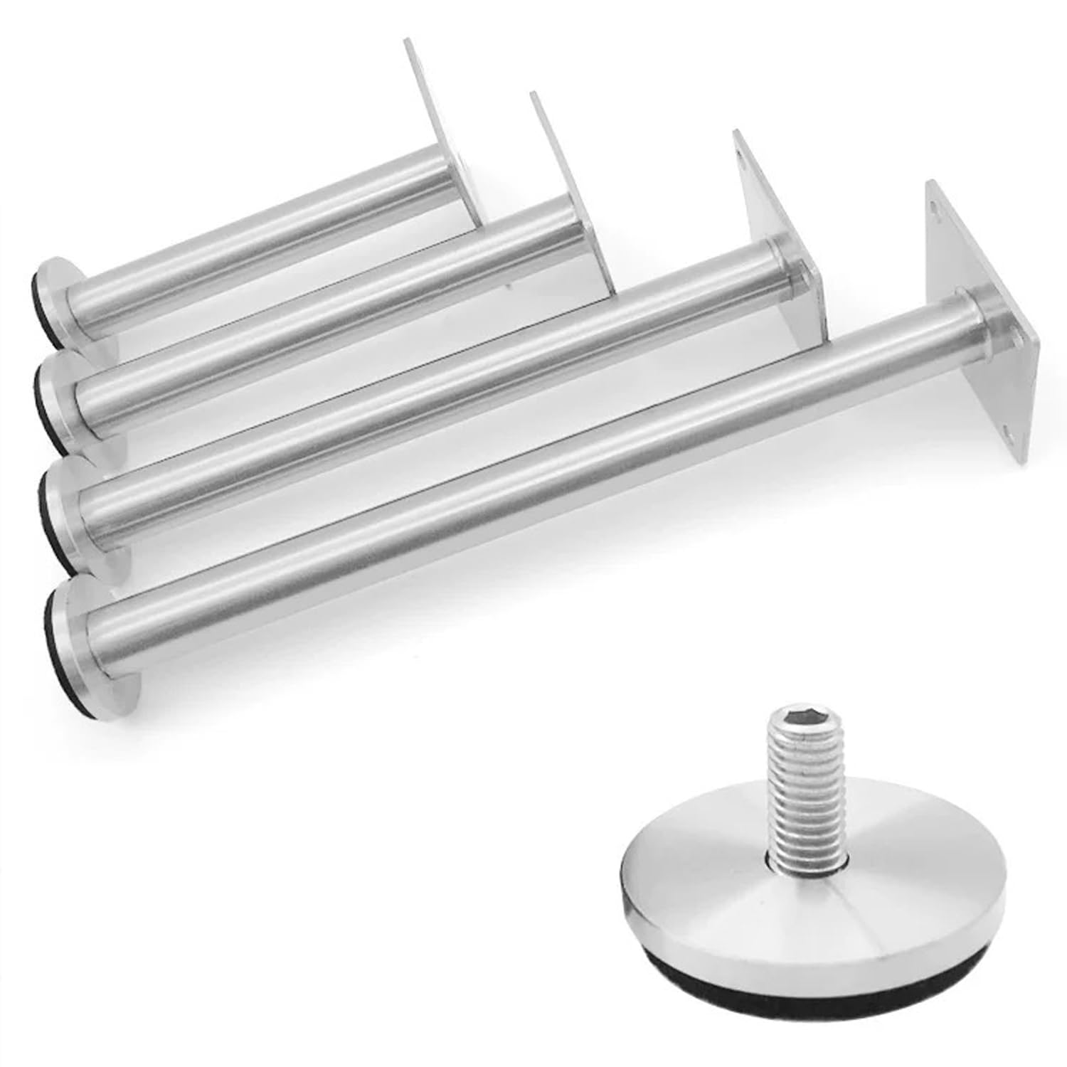 4 Pcs Patas para Muebles Altura Regulables,Pies Ajustables para Mesas Acero Inoxidable,Patas de Soporte para Sofás Armario Silla Escritorio Gabinete,Con Tornillos (40cm,Plata)