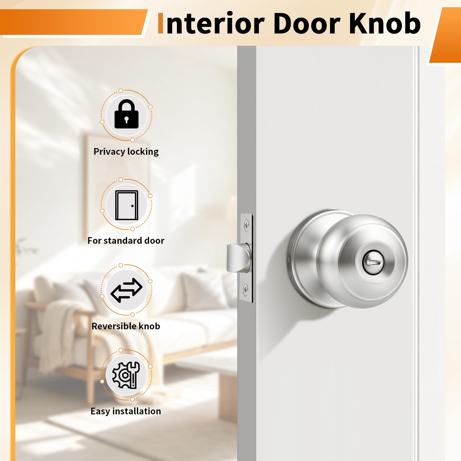 Brushed Nickel Door Knobs - 6 Pack -2