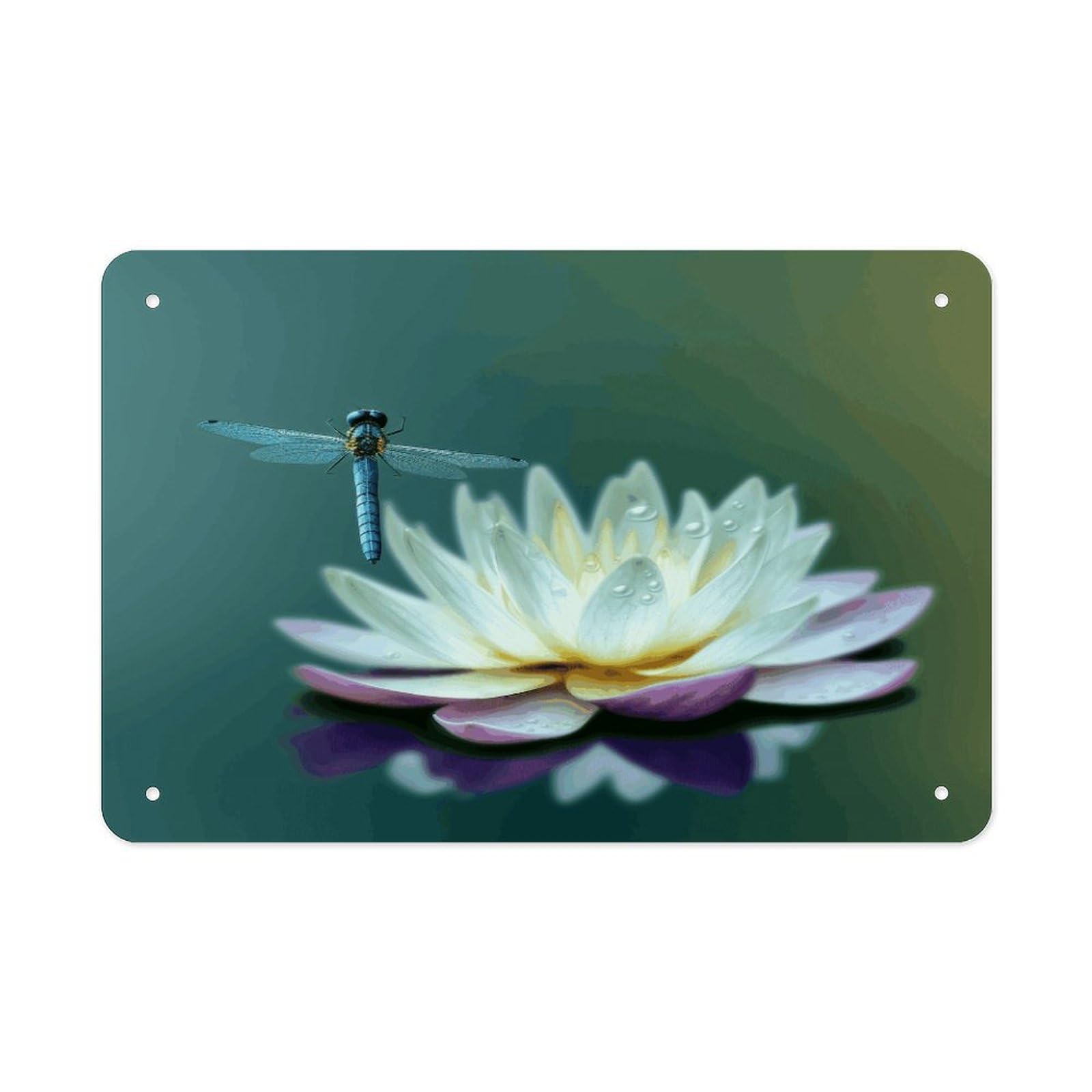 Dragonfly with Water Lily Wall Art Metal Signs Tin Sign