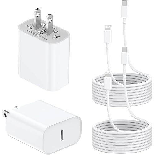 AONISHI [Apple MFi Certified] iPhone Fast Charger, 2Pack 20W PD USB C Wall Power Adapter with 2 Pack 10FT Extra Long to Charging Data Sync Cable for 13 12 11 XS XR X 8 iPad White XHD-PD20W