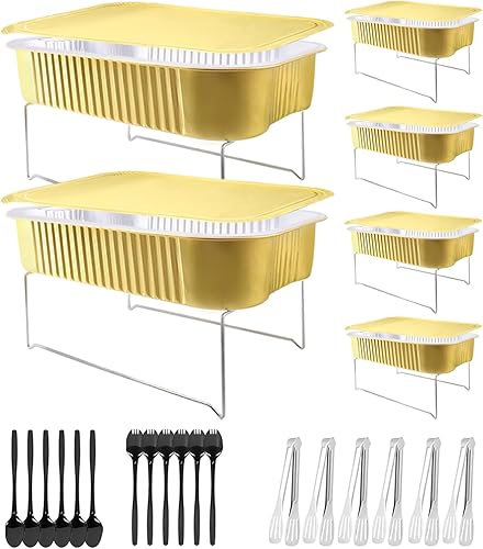 Juego de 6 platos desechables para bufé, juego de soportes de alambre de chafer, servidores de buffet y calentadores que incluyen soporte de alambre