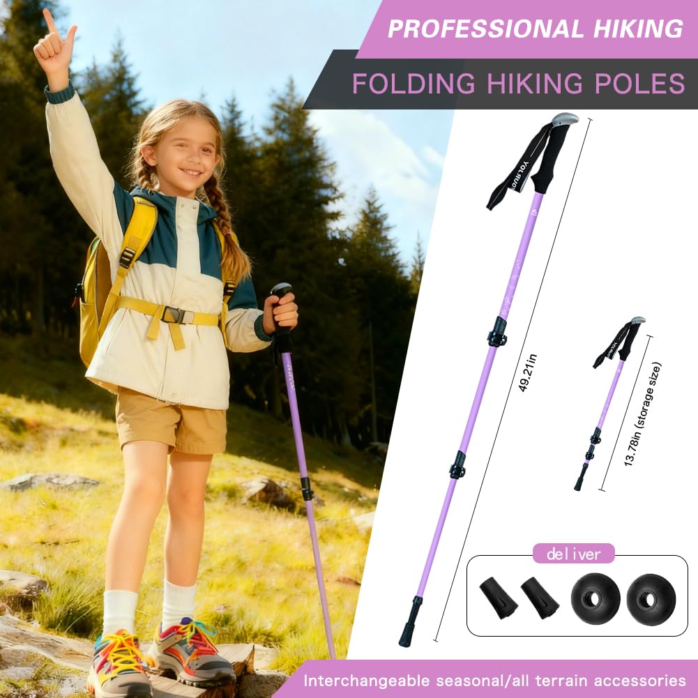 Bastoncini da trekking da trekking, confezione da 2, anti shock, regolabili, pieghevoli, per trekking o passeggiate, in alluminio leggero per bambini