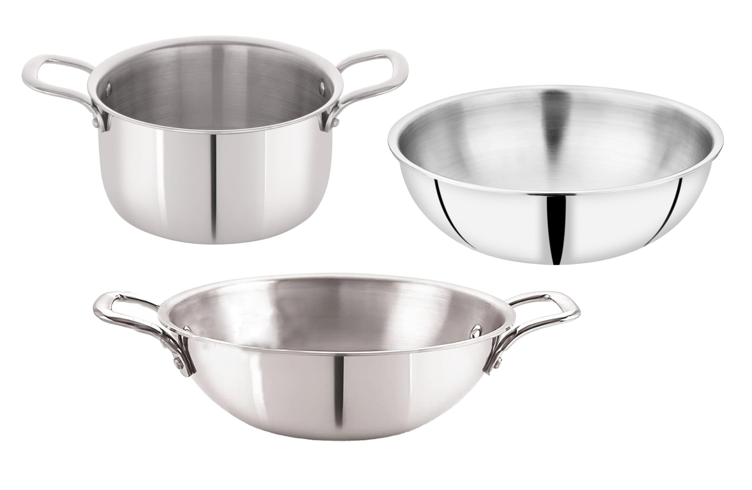 - Plus Triply Stainless Steel Cookware Combo Set|Kadhai 22cm-2Ltr|Tasla 20cm-1.6Ltr|Casserole 20cm-2.6Ltr|Safe to Use|Metal Spatula Friendly(Induction and Gas Stove Friendly)