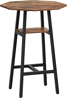 Bar Table, Small Pub Table, 2-Tier with Storage, Octagonal Counter Pub Table with Top Particleboard and Sturdy Metal Support for Living Room, Dining Room, Home Bar, Cafe, Rustic Brown BT07BR