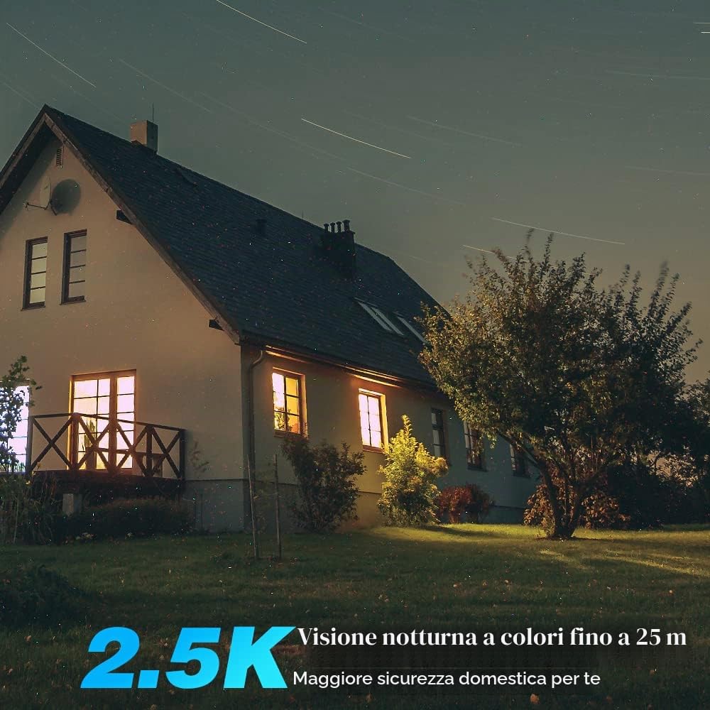 Ctronics 2.5K 4MP Telecamera Wi-fi Esterno con Pannello Solare | 2560 * 1440P, Batteria 355°/90° PTZ, Luce LED Visione Notturna a Colori, Rilevamento Umano PIR, IP66