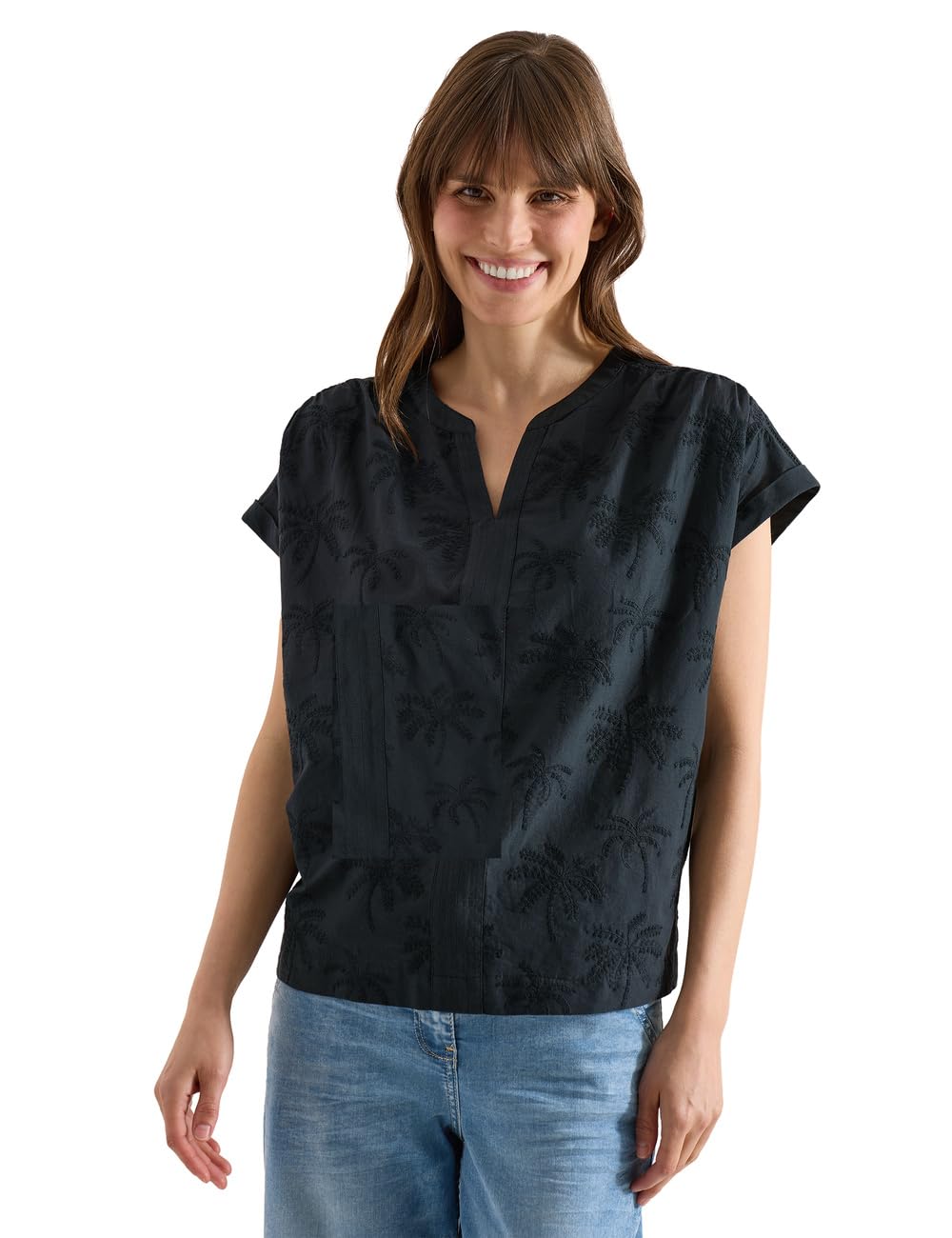 Cecil Women's Dropped Shoulder Blouse with Embroidery Embroidery Blouse (Pack of 1), Palm Breeze Green, XXL
