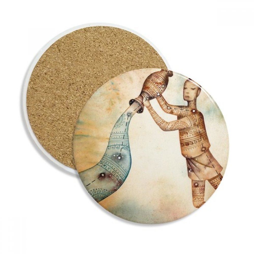 Mug et dessous de verre Verseau zodiaque en céramique absorbante x2