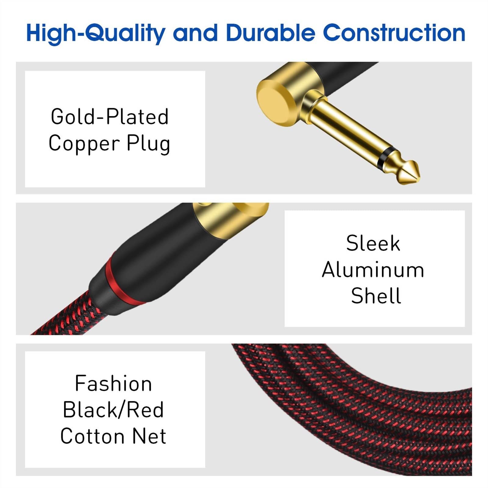 Gitarren instrumentenkabel Mono 6.5mm 1/4 '' Gerade Nach Rechts Abgewinkelter Gitarrenverstärker Für Effektor, Equalizer (Color : 3m)