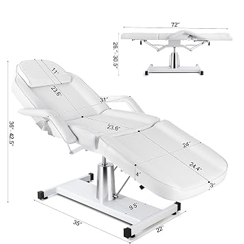 Artist hand Hydraulic Facial Table Tattoo Chair Massage Bed Adjustable Professional for Esthetician Beauty Spa Lash Bed for Eyelash Extensions Salon Equipment Barber Salon (White)