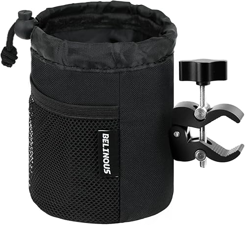 Belinous Portavasos para motocicleta con abrazadera de cocodrilo de 0.75 a 1.5 pulgadas, soporte para bebidas de hasta 24 onzas con bolsillos de Belinous Portavasos para motocicleta con abrazadera de cocodrilo de 0.75 a 1.5 pulgadas, soporte para bebidas de hasta 24 onzas con bolsillos de