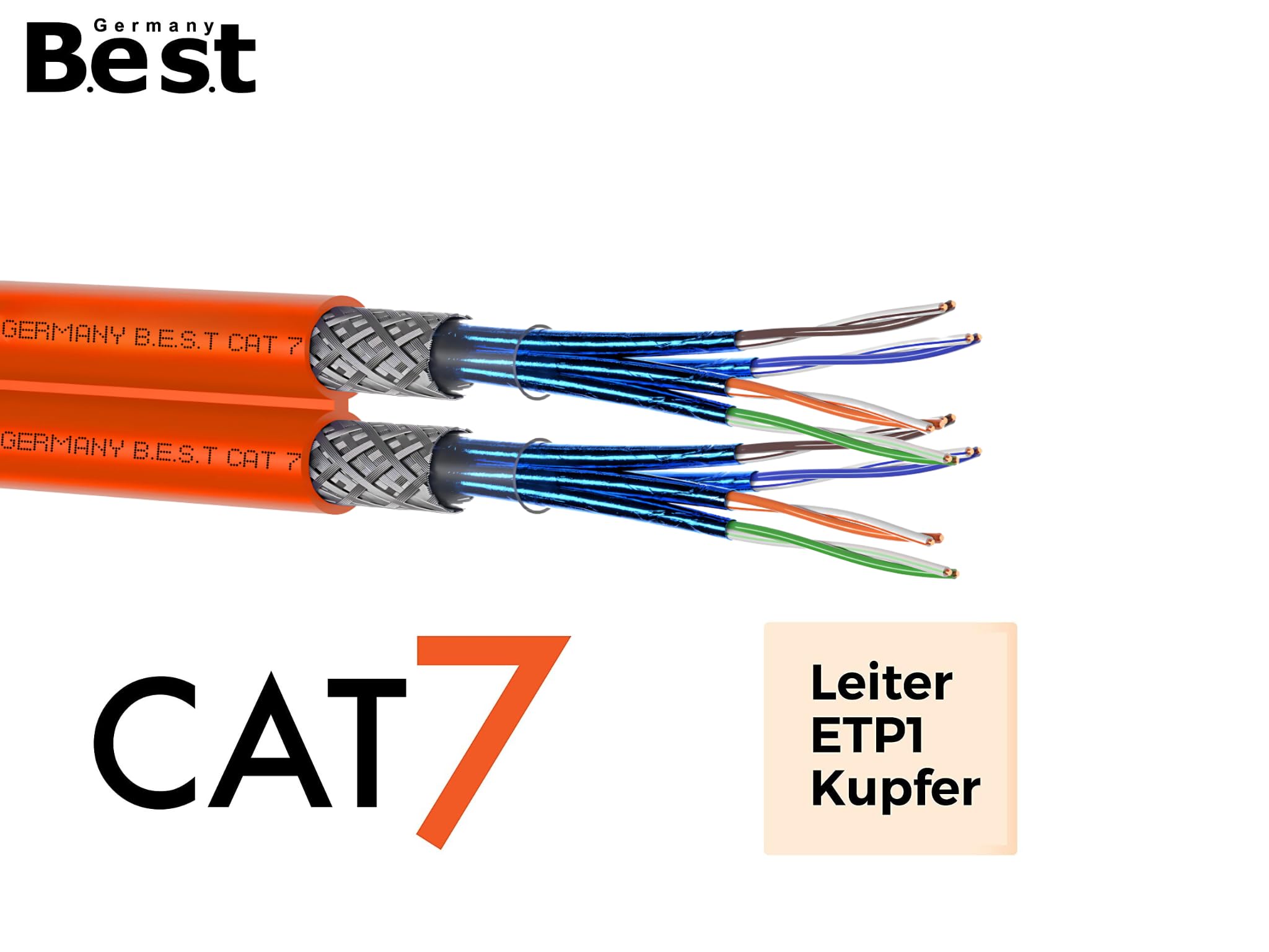 Germany B.e.s.t Cavo di rete duplex CAT 7, 100 m, in rame, LAN, cavo Ethernet, S/FTP, 10 Gbps, catat 7, in puro rame, cavo dati PoE+ LSZH