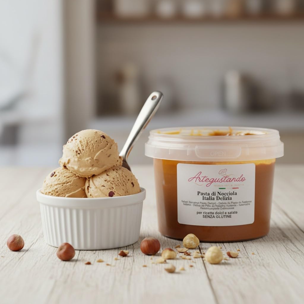 Artegustando-Pasta di Nocciola Italia 500 Gr “Delizia” – Senza Glutine – Cremosa – Per Dolci, Creme e Gelati (500g)