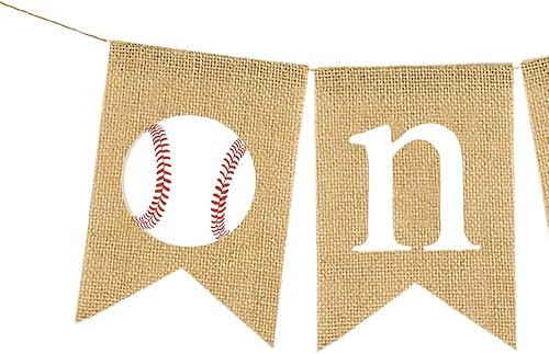 Miniatura 3 de Yute arpillera béisbol una pancarta rústica para niño y niña, fiesta de primer cumpleaños, decoración para silla alta