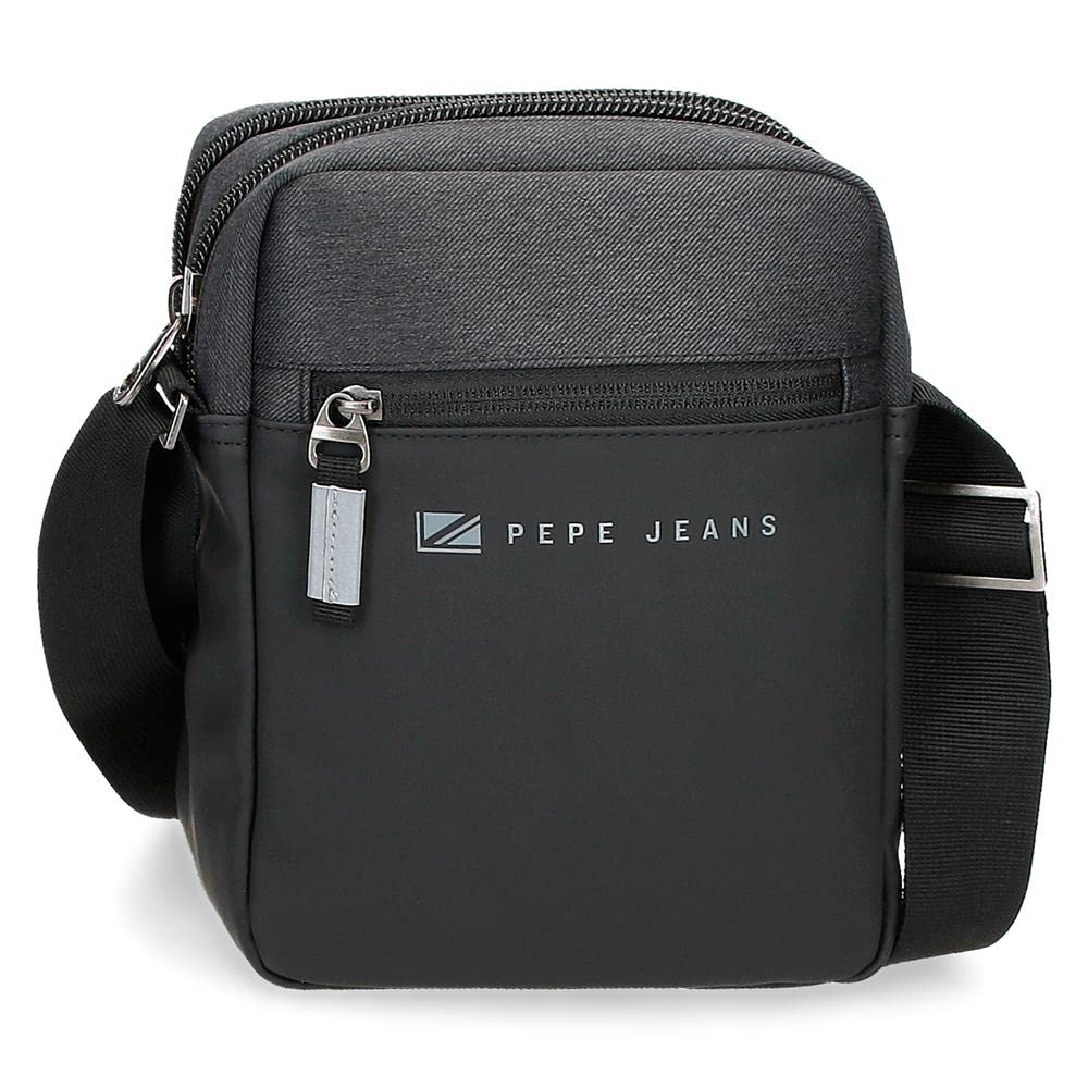 Pepe Jeans Jarvis Shoulder Bag Two Compartments Black 17 x 22 x 7 cm Polyester with Faux Leather Details