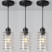 baunoisk Black Pendant Light Fixtures Small Cool Design Industrial Pendant Lights 3 Pack Modern Clear Glass Pendant Light Farmhouse Pendant Lights for Kitchen Island Hallway Porch Corridor Bedroom