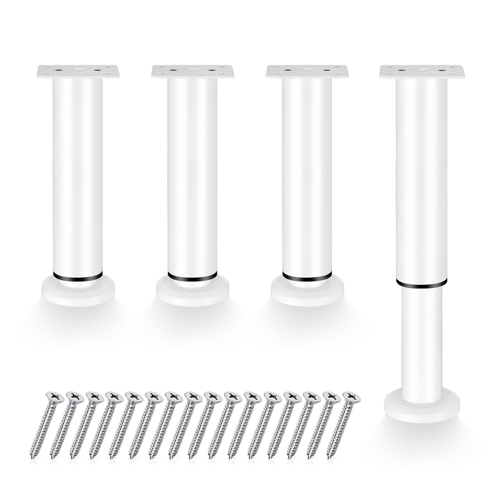 4 pieds de meubles blancs réglables 18-30 cm en métal pour surélever un lit ou canapé