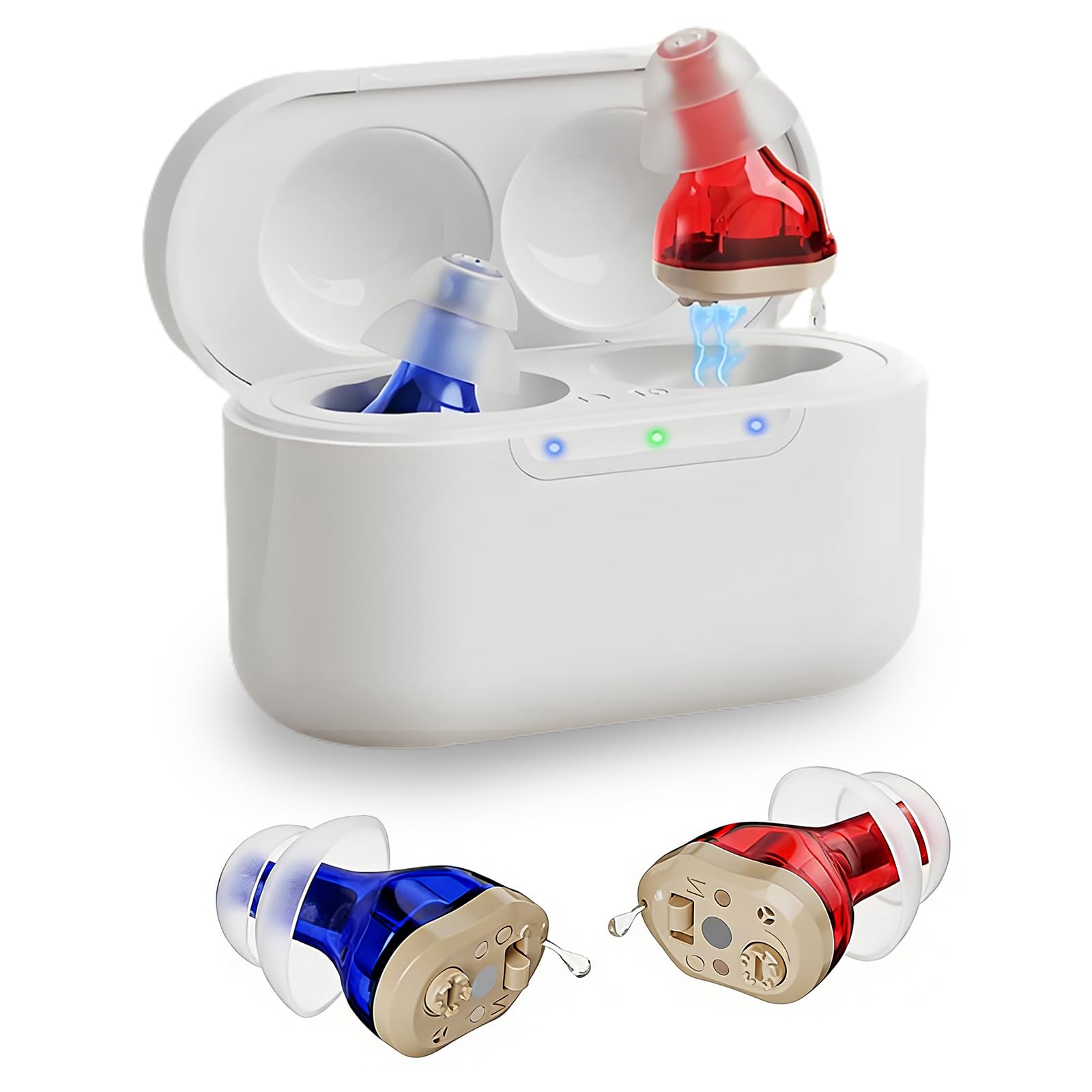 Dispositivo de sonido recargable para personas mayores y adultos, dispositivo de sonido invisible con 7 almohadillas de silicona de diferentes tamaños, diseño invisible intraural, excelencia de sonido