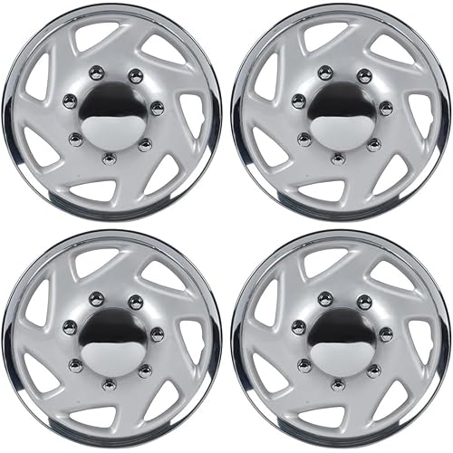 BDK 4-Pack Premium 16" Wheel Rim Cover Hubcaps OEM Style Replacement for Ford E150 E250 E350 Econoline F-150 F-250 F-35 F-250 F-350, Snap On Car Truck SUV Hub Cap - 16 Inch Set