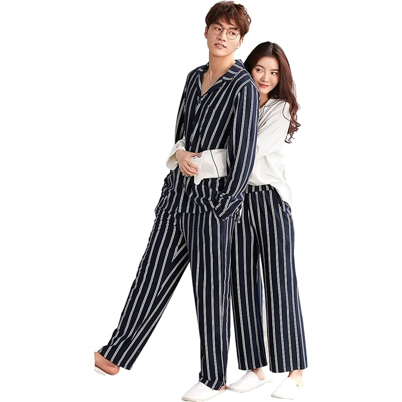 パステルオリーブ ジュタオピン ペアパジャマ 長袖 パジャマ メンズ おしゃれ パジャマ ペア 春夏 ペアルック パジャマ カップル パジャマ 秋 レディース ルームウェア 冬 おそろいパジャマ カップル 前開き ストライプ ペアパジャマカップル2着セット 紺 Www Retailspa