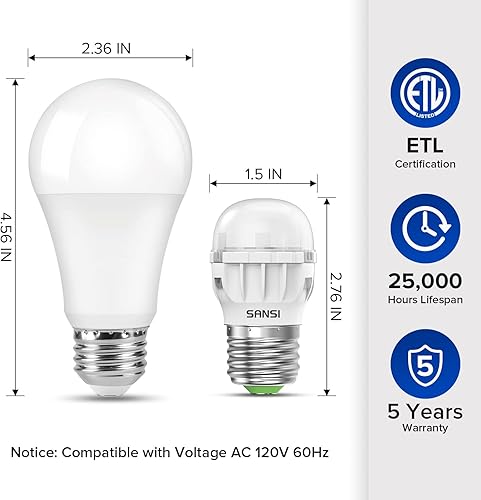 Miniatura 4 de SANSI Bombilla LED para refrigerador equivalente a 45 W, bombilla para electrodomésticos de 4 W, 450 lúmenes, 5000 K, bombilla de luz diurna para