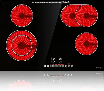 ECOTOUCH 30 Inch Electric Cooktop 4 Burners,Fast Heat,Built-in,Quick Boil,Dual Ring,Hot Surface Indicator,30" Ceramic Glass Radiant Electric Stove Top,220-240v,Hard Wire