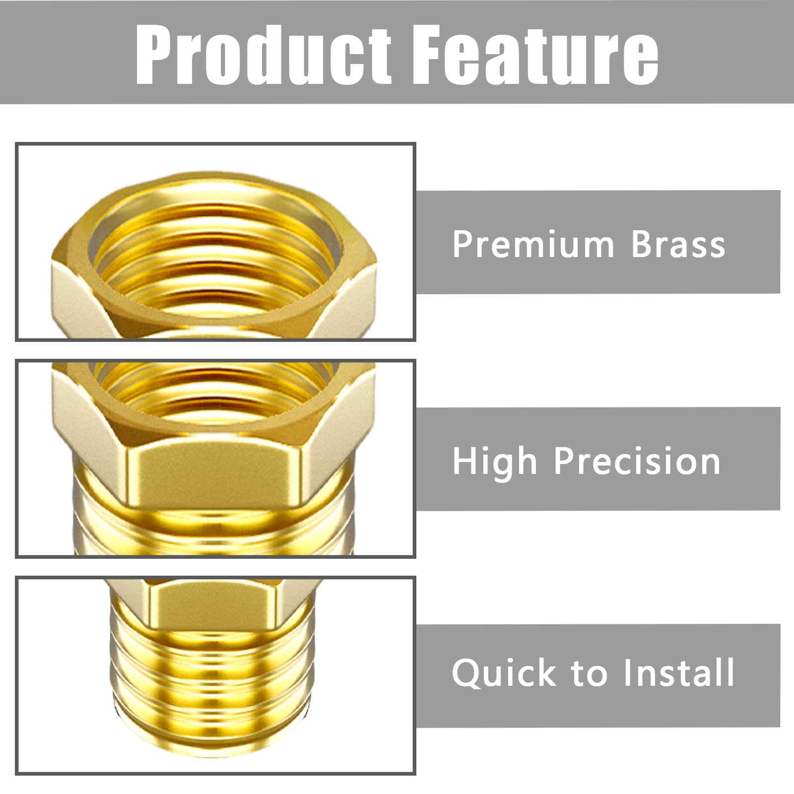 Aitsite Riduttore da 1/8 a 1/4 pollici in ottone, riduzione filettata con esagonale, filettatura esterna da 1/4" x filettatura interna da 1/8", raccordo in ottone per collegamento tubo (6 pezzi)