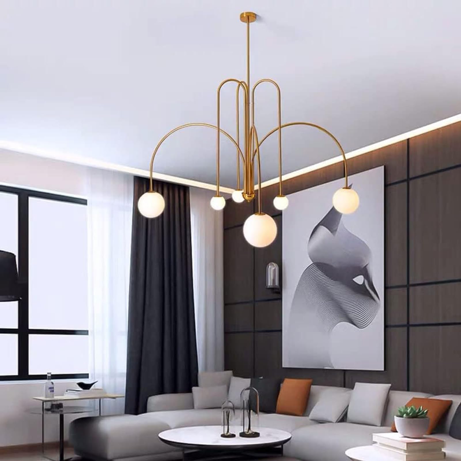 6-lekki Cząsteczka żyrandol Nordycki Nowoczesny Szklana Kula Lampa Wisząca Regulowana Metalowa Oprawy Oświetleniowe Wiszące Do Salonu Sypialni(5W*6,Gold)
