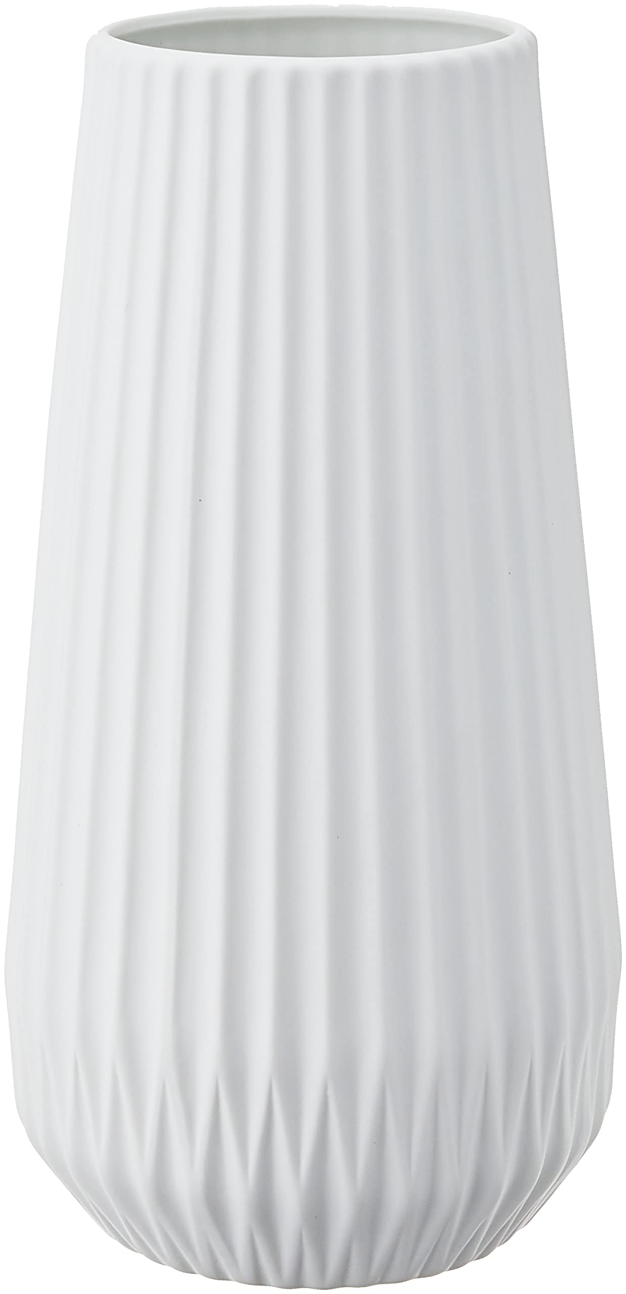Bloomingville, Matte White Round Stoneware Fluted Vase with Embossed Lines