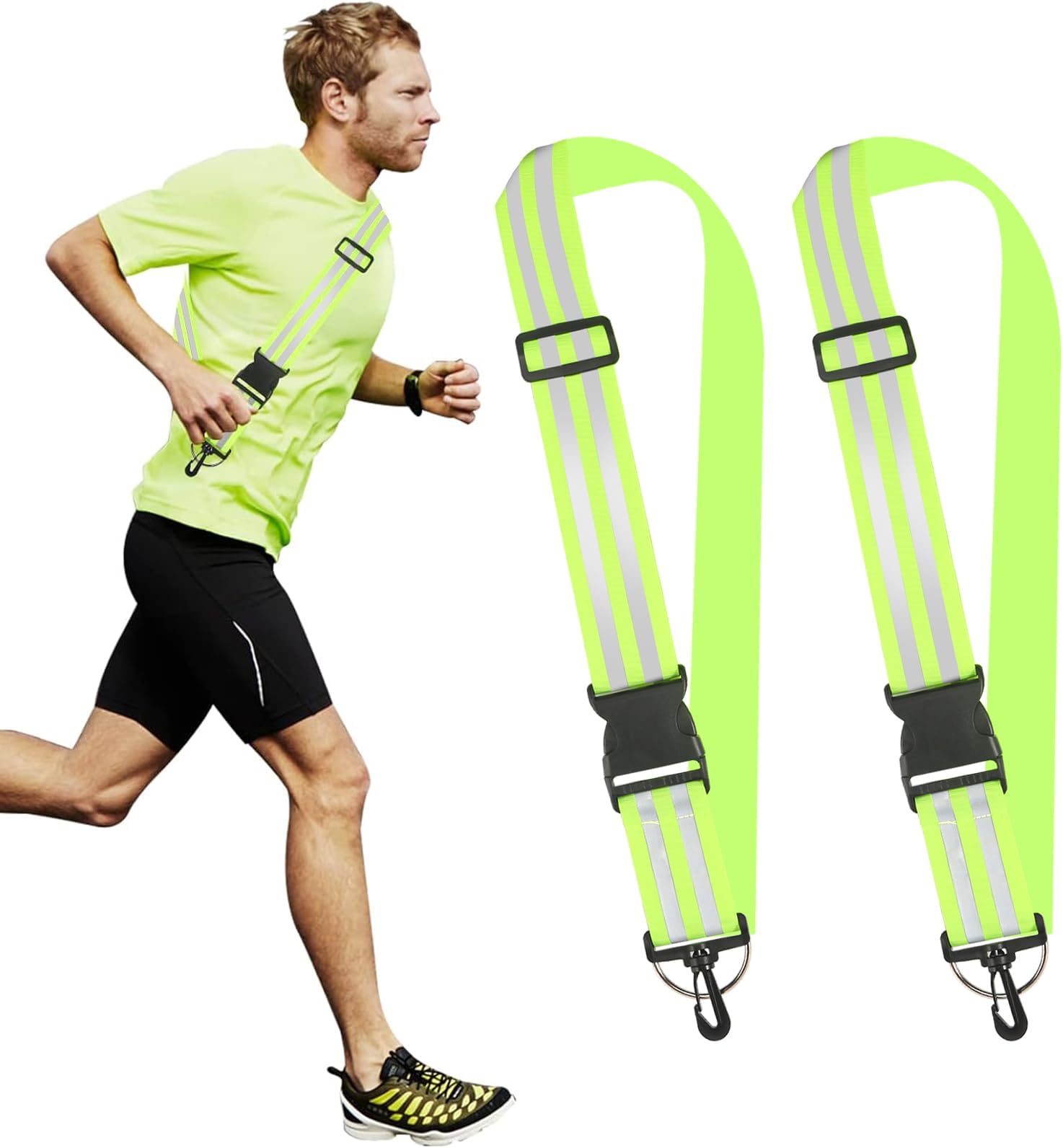 prota Reflective Sash for Walking at Night, 2 Pcs Reflective Running Gear Adjustable Reflective Belt,High Vis Belt with Clip for Children Adult Biking Cycling Jogging Walking Night Safety