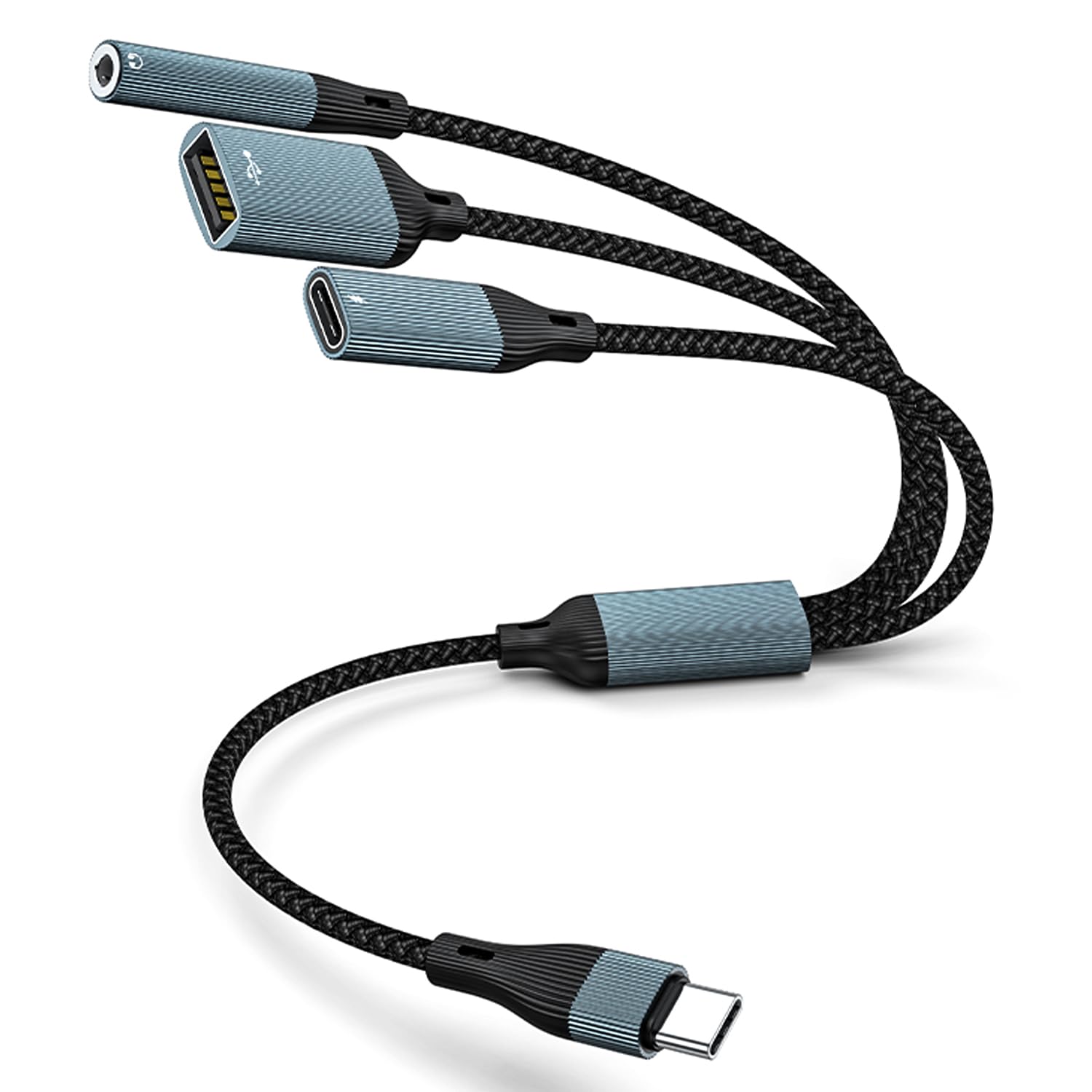 USB C Splitter, USB C to 3.5mm Headphone Adapter and PD 60W Charger Cable USB C to USB A OTG Splitter with Data Transfer Compatible with iPad Pro,