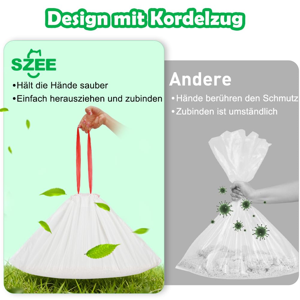 SZEE 120 Stück Selbstreinigend Katzenklo Beutel, Automatisches Katzenklo Müllbeutel mit Zugbändern, Elektrisches Katzentoilette für Litter Box Robot 3/4, Kratzfest für Haustier, 61 x 36cm